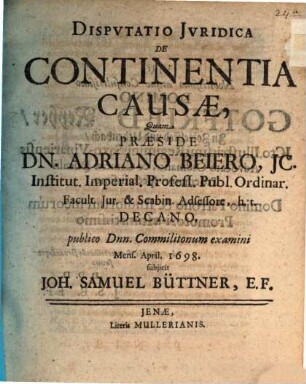 Disp. iur. de continentia causae