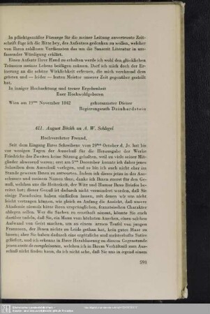 August Böckh an August Wilhelm von Schlegel, Berlin, 11.12.1842