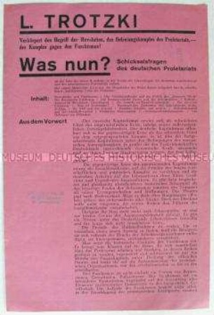 Werbeblatt für Trotzkis Buch "Gegen den Nationalkommunismus"