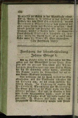 Fortsetzung der Lebensbeschreibung Johann Georg I.