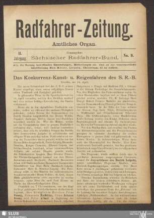 Radfahrer-Zeitung : illustrierte Fachzeitschrift für den Radfahrsport : amtliches Organ des Sächsischen Radfahrer-Bundes