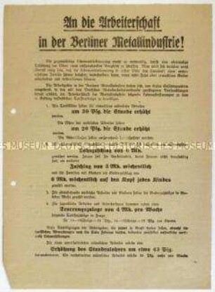 Bekanntmachung des Verbandes Berliner Metallindustrieller vom 28. Januar 1920 über die Lohnerhöhungen für Metallarbeiter