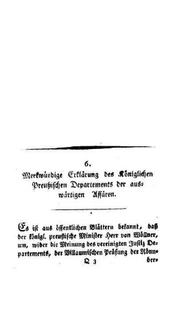 Merkwürdige Erklärung des Königlichen Preußischen Departements der auswärtigen Affären