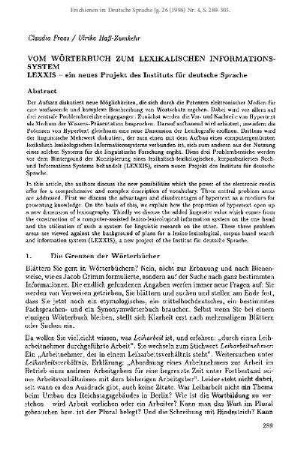 Vom Wörterbuch zum lexikalischen Informationssystem. LEXXIS - ein neues Projekt des Instituts für deutsche Sprache