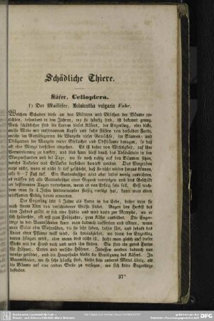 Schädliche Thiere