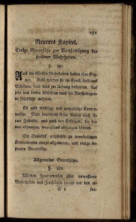Neuntes Kapitel. Einige Grundsätze zur Vertheidigung bestrittner Wahrheiten