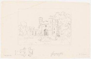 Schloss Babelsberg, Potsdam: Perspektivische Ansicht der Eingangsseite