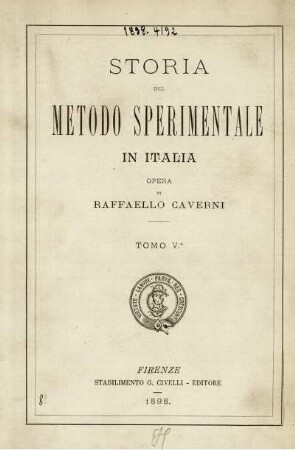 Tomo 5: Storia del metodo sperimentale in Italia. Tomo 5