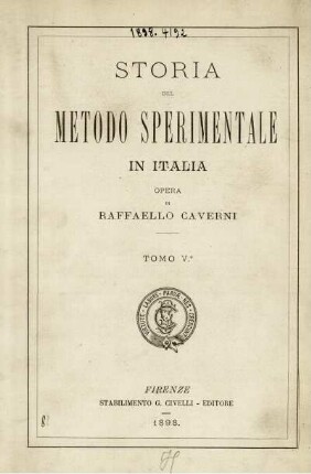 Tomo 5: Storia del metodo sperimentale in Italia. Tomo 5