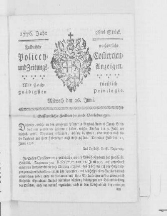26tes Stück, Ausgabe vom 26. Junii 1776
