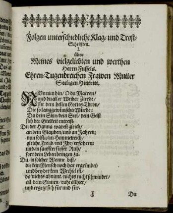 Folgen unterschiedliche Klag- und Trost-Schrifften.