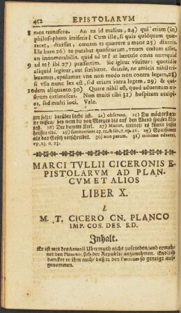 Epistolarum Ciceronis Liber X.