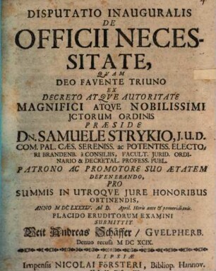 Disputatio Inauguralis De Officii Necessitate