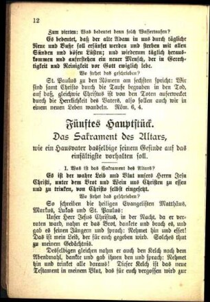 Fünftes Hauptstück. Das Sakrament des Altars, wie ein Hausvater dasselbige seinem Gesinde auf das einfältigste vorhalten soll.