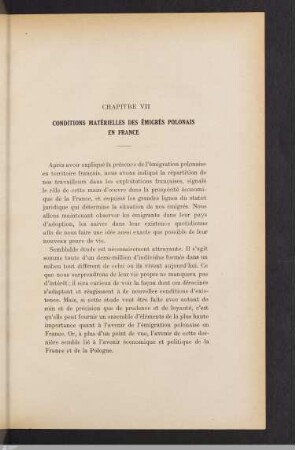 Chapitre VII: Conditions matérielles des émigrés polonais en France.