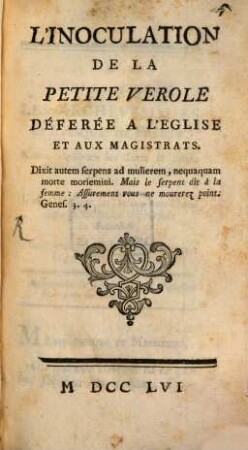 L' Inoculation de la petite vérole