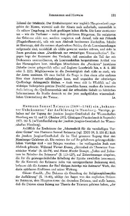 Hermann Samuel Reimarus (1694 - 1768) ein "bekannter Unbekannter" der Aufklärung in Hamburg, Vorträge, gehalten auf der Tagung der Joachim Jungius-Gesellschaft der Wissenschaften Hamburg am 12. und 13. Oktober 1972, (Veröffentlichung der Joachim Jungius-Gesellschaft der Wissenschaften Hamburg) : Göttingen, Vandenhoeck &Ruprecht, 1973