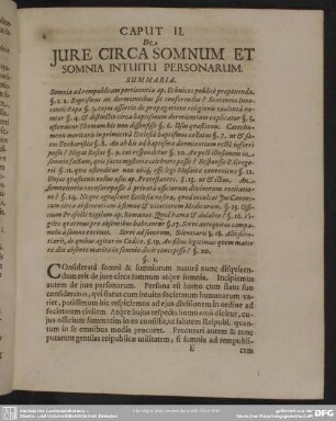 Caput II. De Jure Circa Somnum Et Somnia Intuitu Personarum