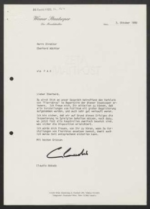 Brief an Eberhard Wächter, 03.10.1990