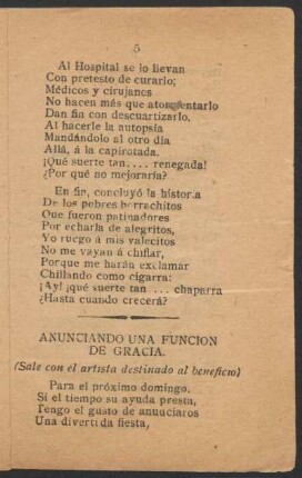 Anunciando una función de gracia. : (Sale con el artista destinado al beneficio)