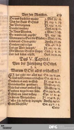 Das V. Capitel. Von der Fürsehung Gottes.