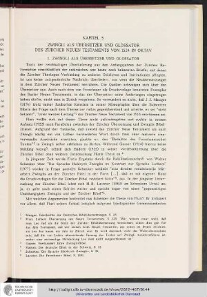 Kapitel 5: Zwingli als Übersetzer und Glossator des Zürcher Neuen Testaments von 1524 in Oktav