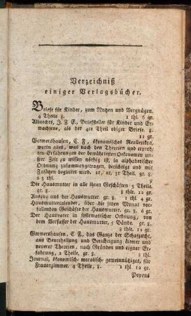 Verzeichniß einiger Verlagsbücher.