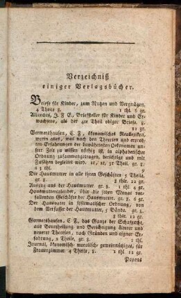 Verzeichniß einiger Verlagsbücher.