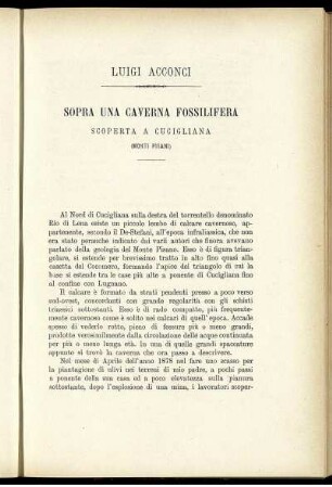 Sopra Una Caverna Fossilifera Scoperta A Cucigliana
