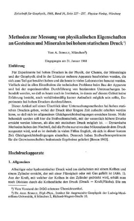 Methoden zur Messung von physikalischen Eigenschaften an Gesteinen und Mineralen bei hohem statischem Druck