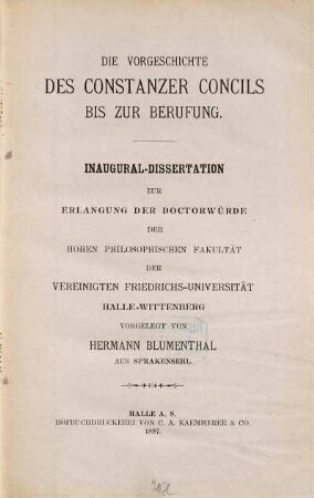 Die Vorgeschichte des Constanzer Concils bis zur Berufung