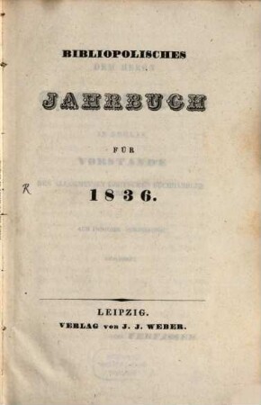 Bibliopolisches Jahrbuch, 1836