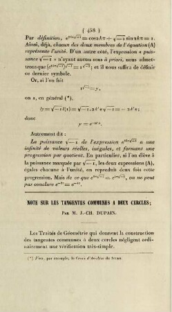 Note sur les tangentes communes a deux cercles.