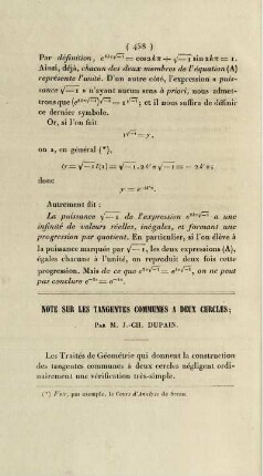 Note sur les tangentes communes a deux cercles.