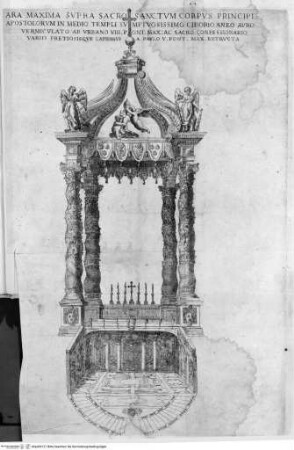 Basilicae veteris Vaticanae descriptio. (Auctore Romano. Cum notis Abbatis Pauli de Angelis, quibus accedit descriptio brevis novi templi Vaticani, necnon utriusque ichnographia) - Tav. 5 Roma, San Pietro in Vaticano, altare maggior (G. L. Bernini) e confessio