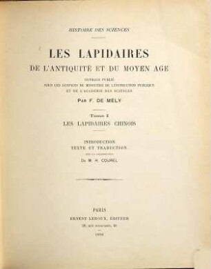 Les lapidaires de l'antiquité et du moyen âge, 1. Les lapidaires chinois