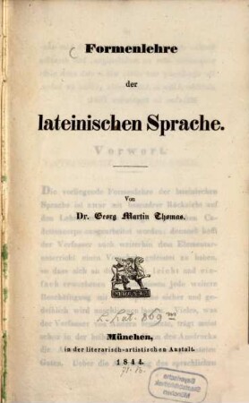 Formenlehre der lateinischen Sprache