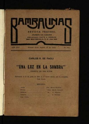 Una luz en la sombra : comedia en dos actos