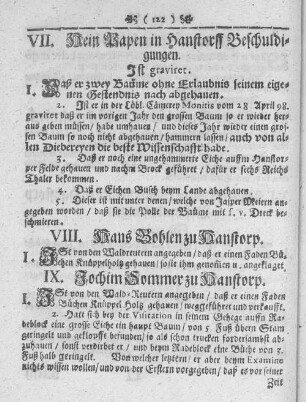 VII. Hein Bapen in Hanstorff Beschuldigungen.