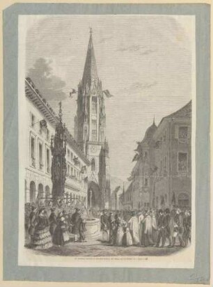 "Die 400jährige Jubelfeier der Universität Freiburg: Festzug nach dem Münster am 4. August [1857]"