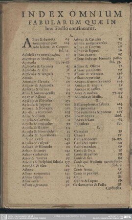Index Omnium Fabularum Quae In hoc libello continentur