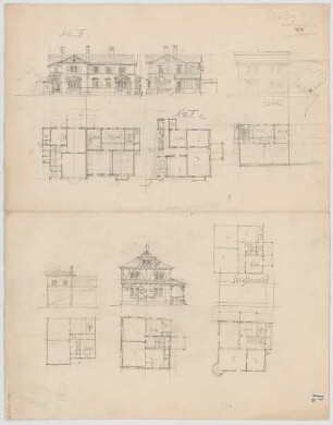 Thiersch, August ; München - Nymphenburg, Romanstr.; Wohnbebauung - Grundrisse, Ansichten