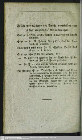 Zusätze und während des Drucks vorgefallene oder zu spät eingeschickte Veränderungen