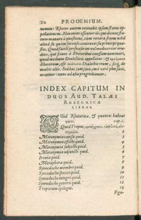 Index Capitum In Duos Aud. Talaei Rhetoricae Libros.