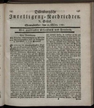 X. Stück. Sonnabends: den 10. März 1781.