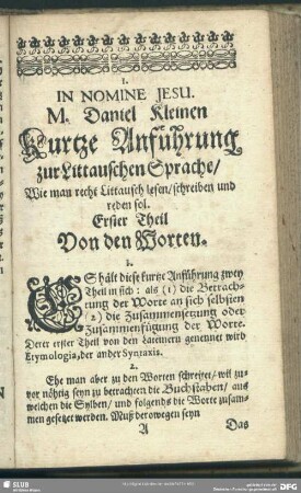Erster Theil. Von den Worten