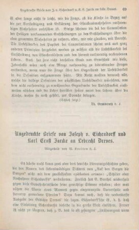 69-83 Ungedruckte Briefe von Joseph v. Eichendorff und Karl Ernst Jarcke an Lebrecht Dreves