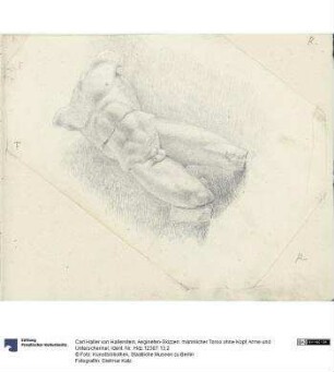 Aegineten-Skizzen: männlicher Torso ohne Kopf, Arme und Unterschenkel