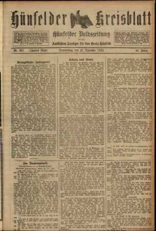Zweite Ausgabe vom Donnerstag, den 21. Dezember 1922.