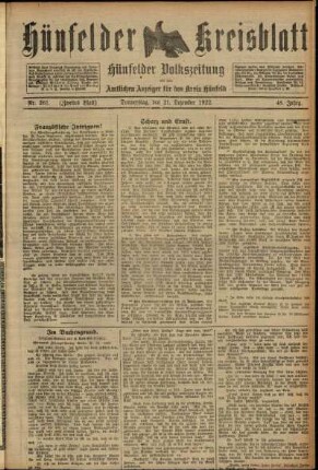 Zweite Ausgabe vom Donnerstag, den 21. Dezember 1922.